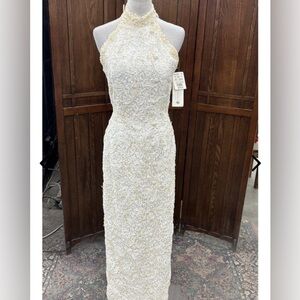 Gloria Vanderbilt 1992 Beaded Halter Column Wedding Dress NWT